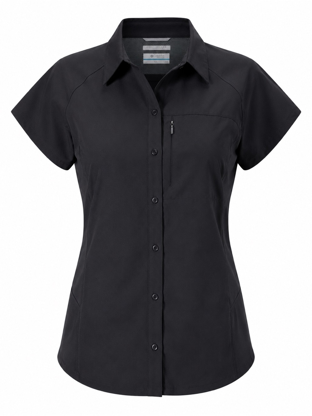 Columbia Omni Shade Black Shirt Large UPF 30 Hiking Outdoor Travel Button Up